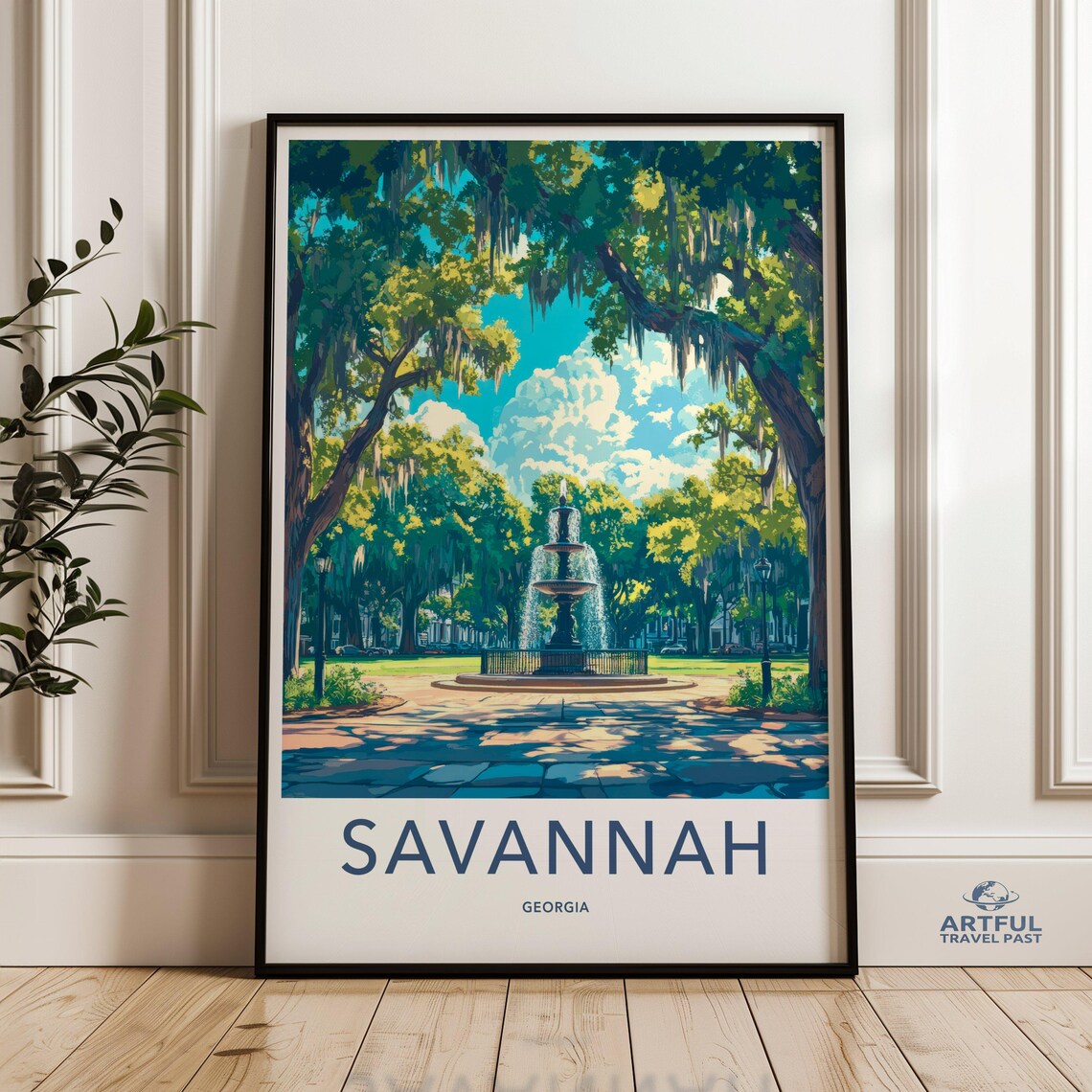 Savannah Georgia Fountain Travel Poster, Nature Scene