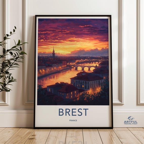 Brest France Wall Art Cityscape Print Sunset Travel Poster French City Decor Home Skyline