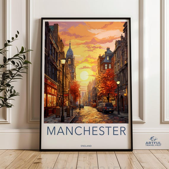 Manchester Wall Art Cityscape Poster Architecture Print Sunset Street Decorative