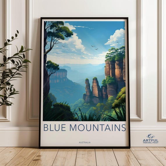 Blue Mountains Wall Art Scenic Landscape Print Nature Illustration Australia Poster Modern Home Decor For Living Room