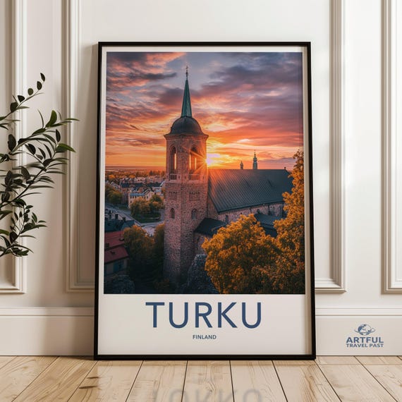 Turku Finland Wall Art Print Sunset Over Cathedral Scandinavian Cityscape Nordic Home Decor Travel Poster