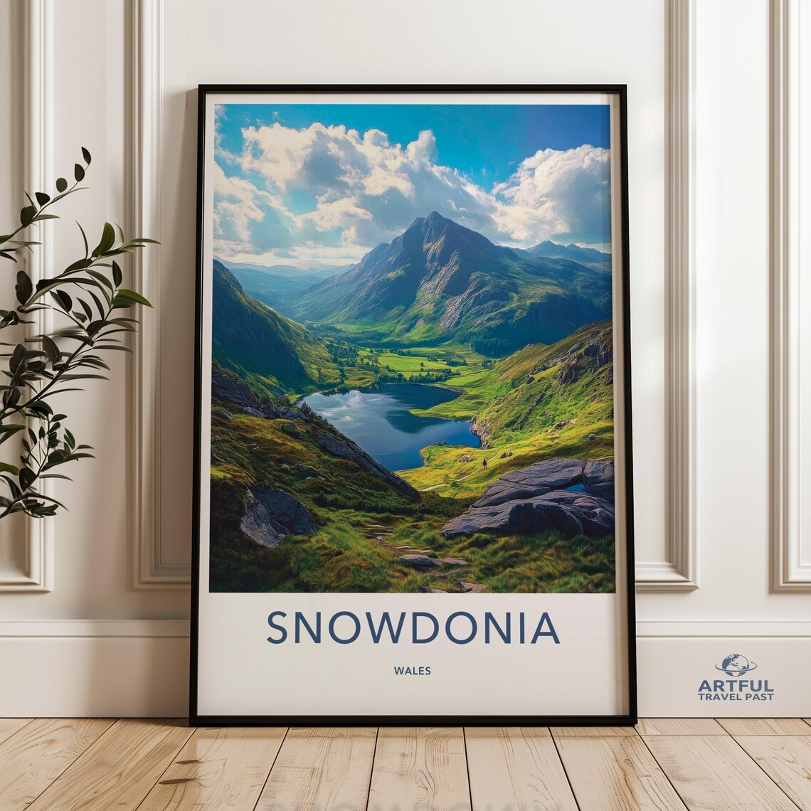 Snowdonia Wales Mountain Lake Green Valley Scenic Travel Poster