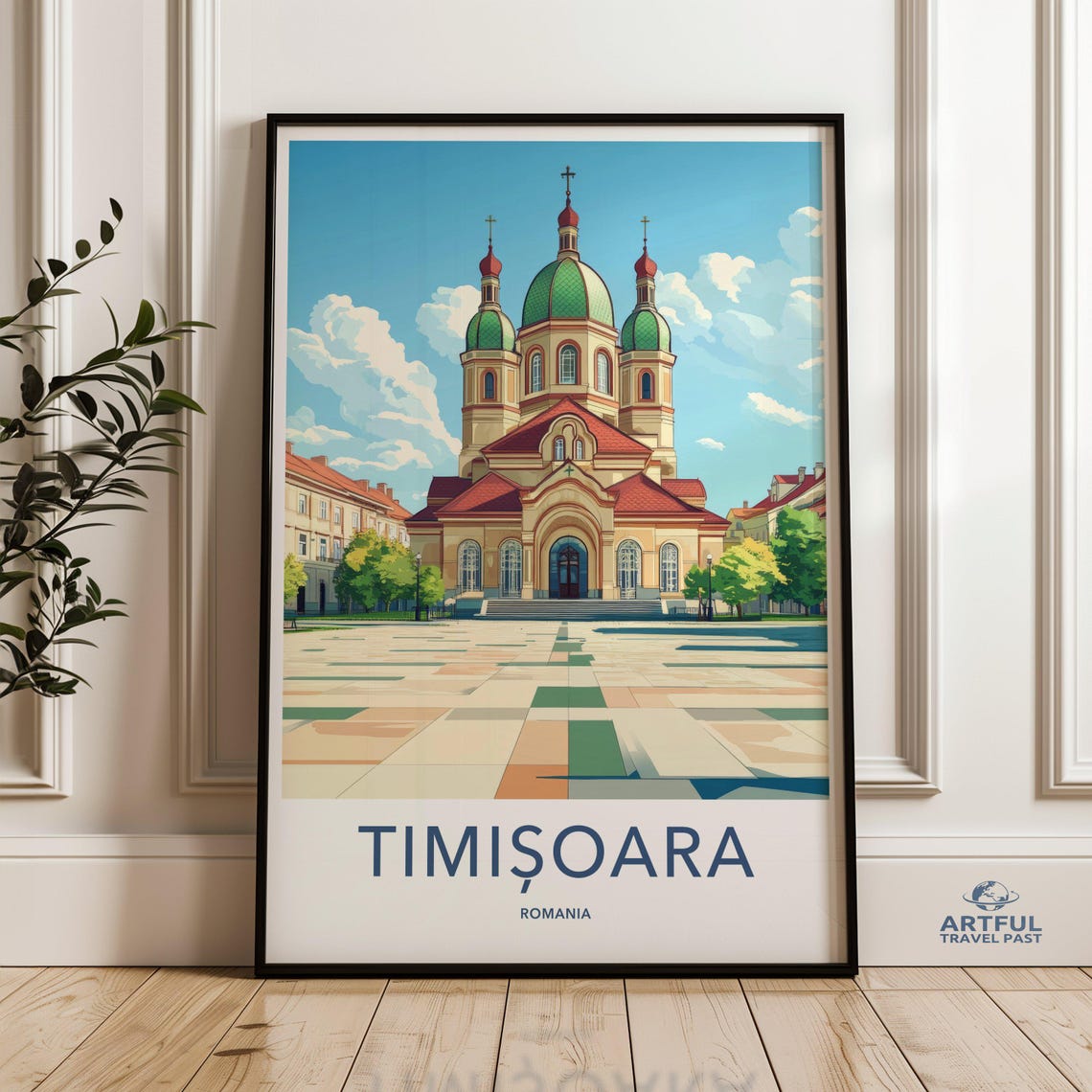 Timisoara Romania Orthodox Cathedral Daytime Colorful Travel Poster