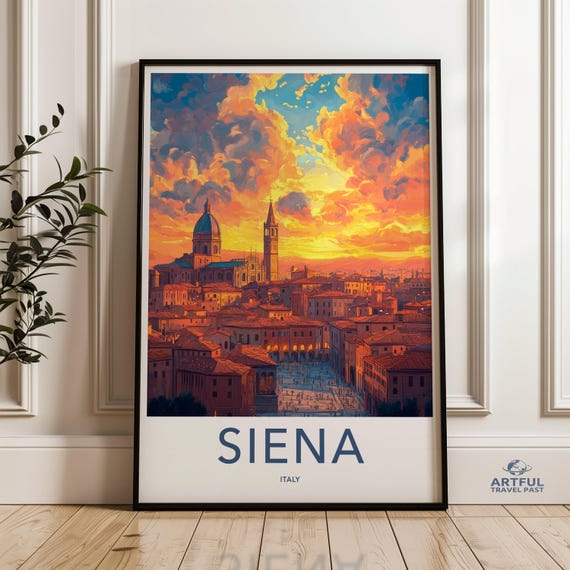 Siena Italy Sunset Scenic Cityscape Wall Art Vibrant Sky Over Architecture Tuscany Travel Gift Italian Landscape Decor