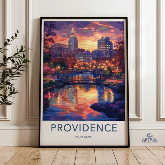Providence Rhode Island Skyline Print Cityscape Wall Art Sunset Urban Landscape Poster Night Scene Artwork