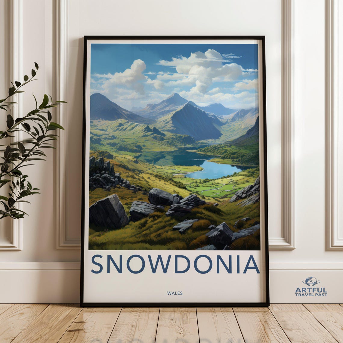 Snowdonia Wales National Park Mountain Valley Lake Travel Poster