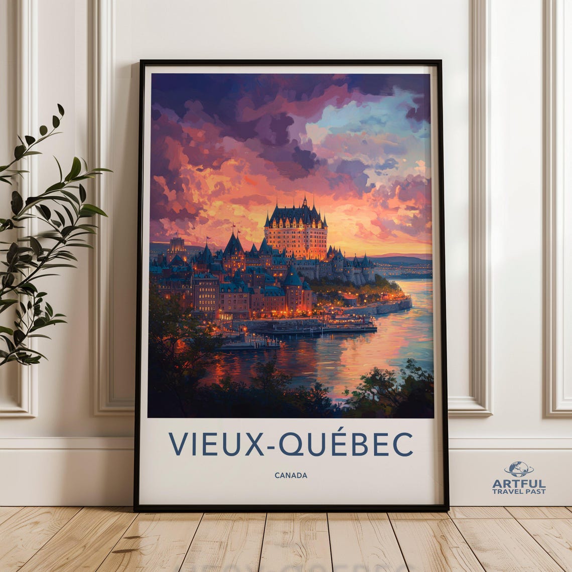 Vieux Quebec Canada Travel Poster Chateau Frontenac Sunset Art