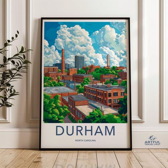 Durham North Carolina Cityscape Colorful Wall Art Urban Landscape Print Modern Home Decor Skyline Poster City View