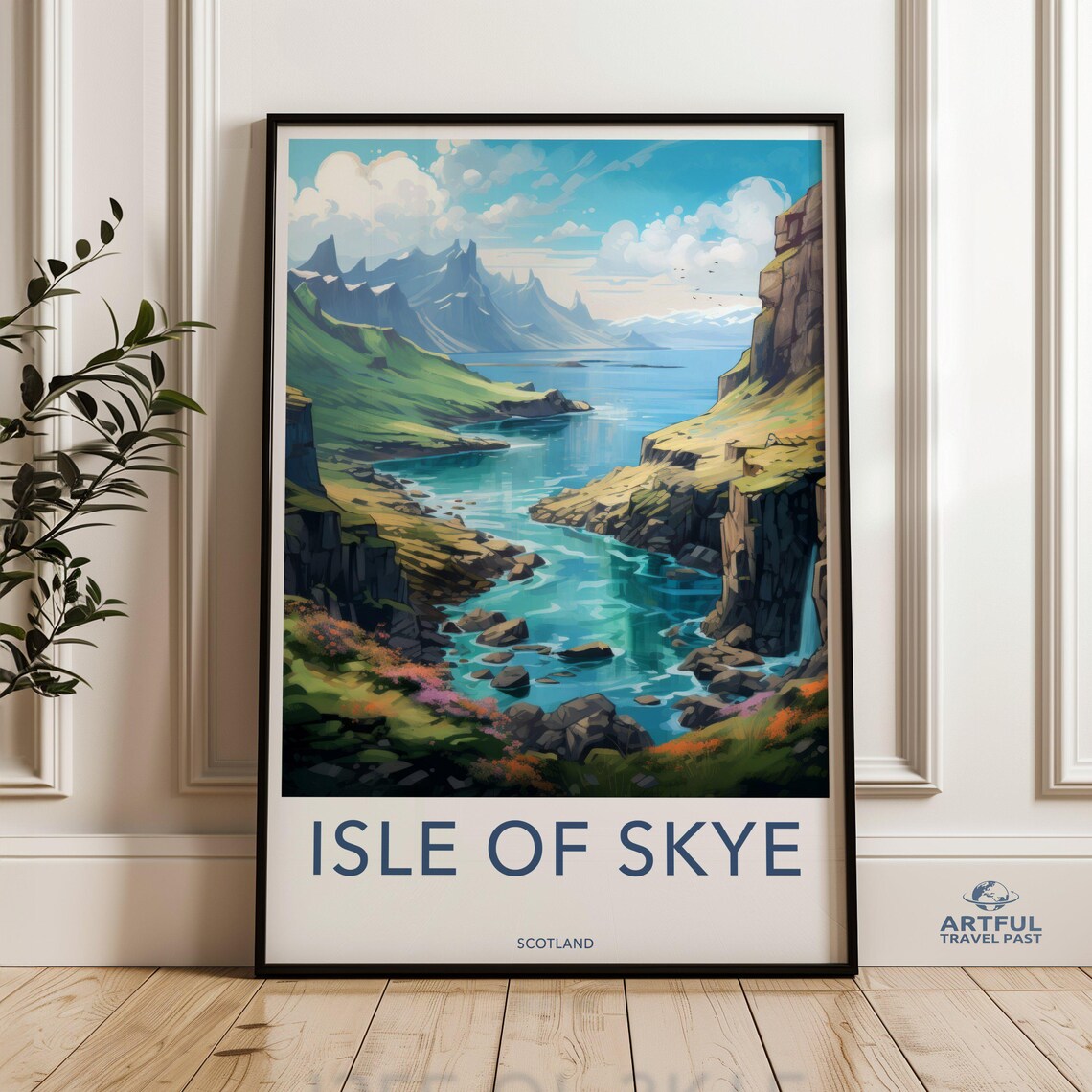 Isle Of Skye Scotland Turquoise Water Cliffs Vintage Travel Poster