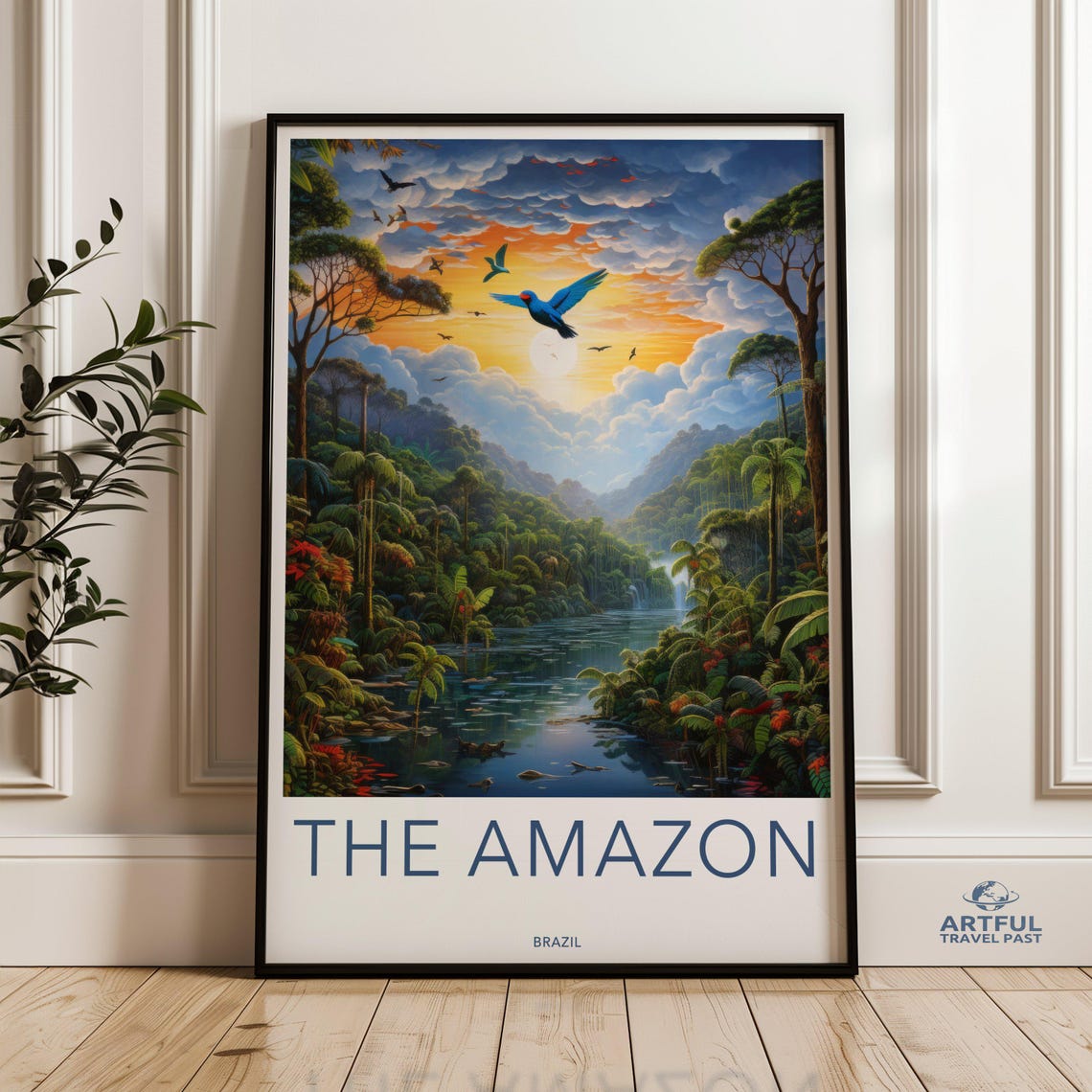 The Amazon Brazil Rainforest River Travel Poster Tropical Sunset Art