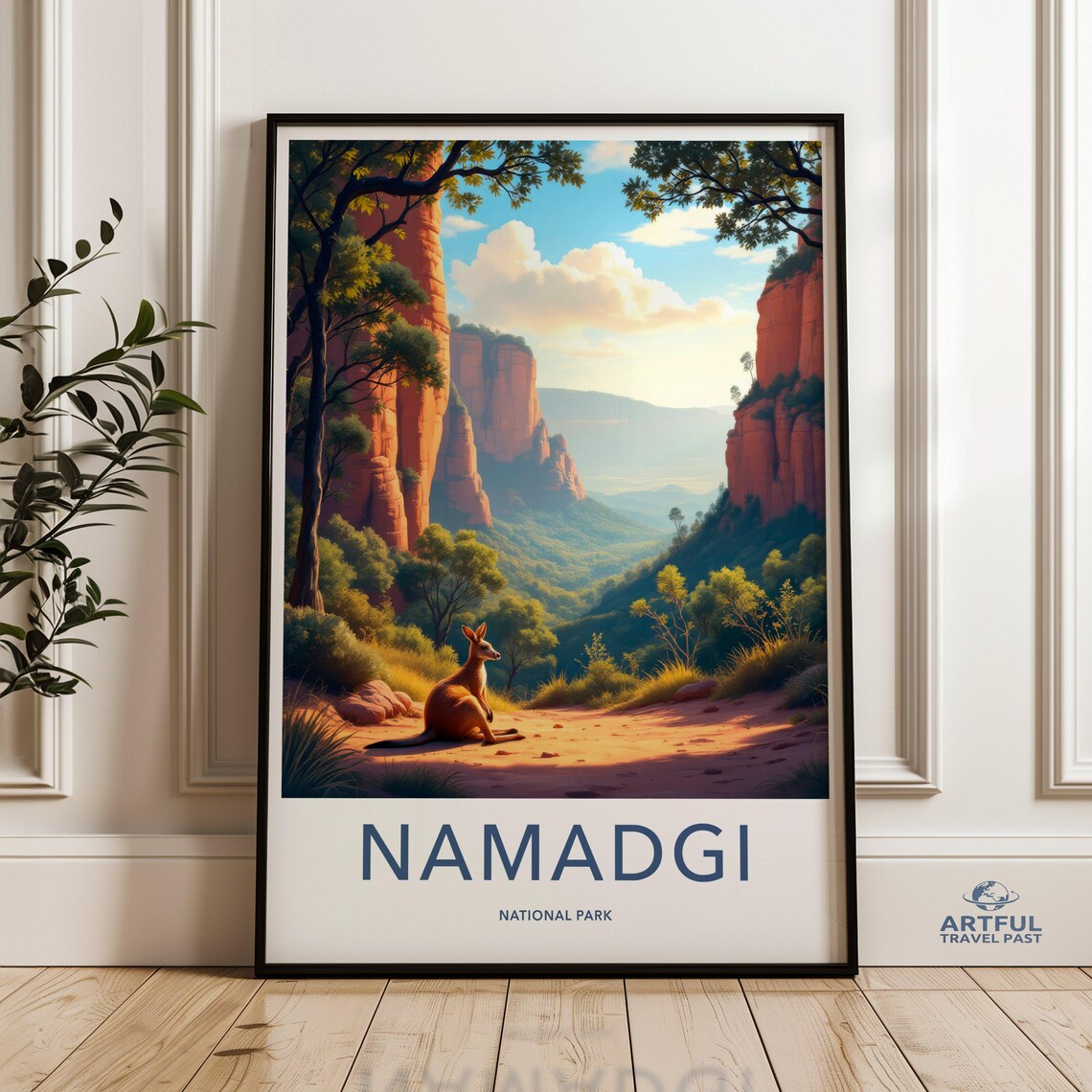 Namadgi National Park Kangaroo on Red Dirt Road Australia Travel Poster