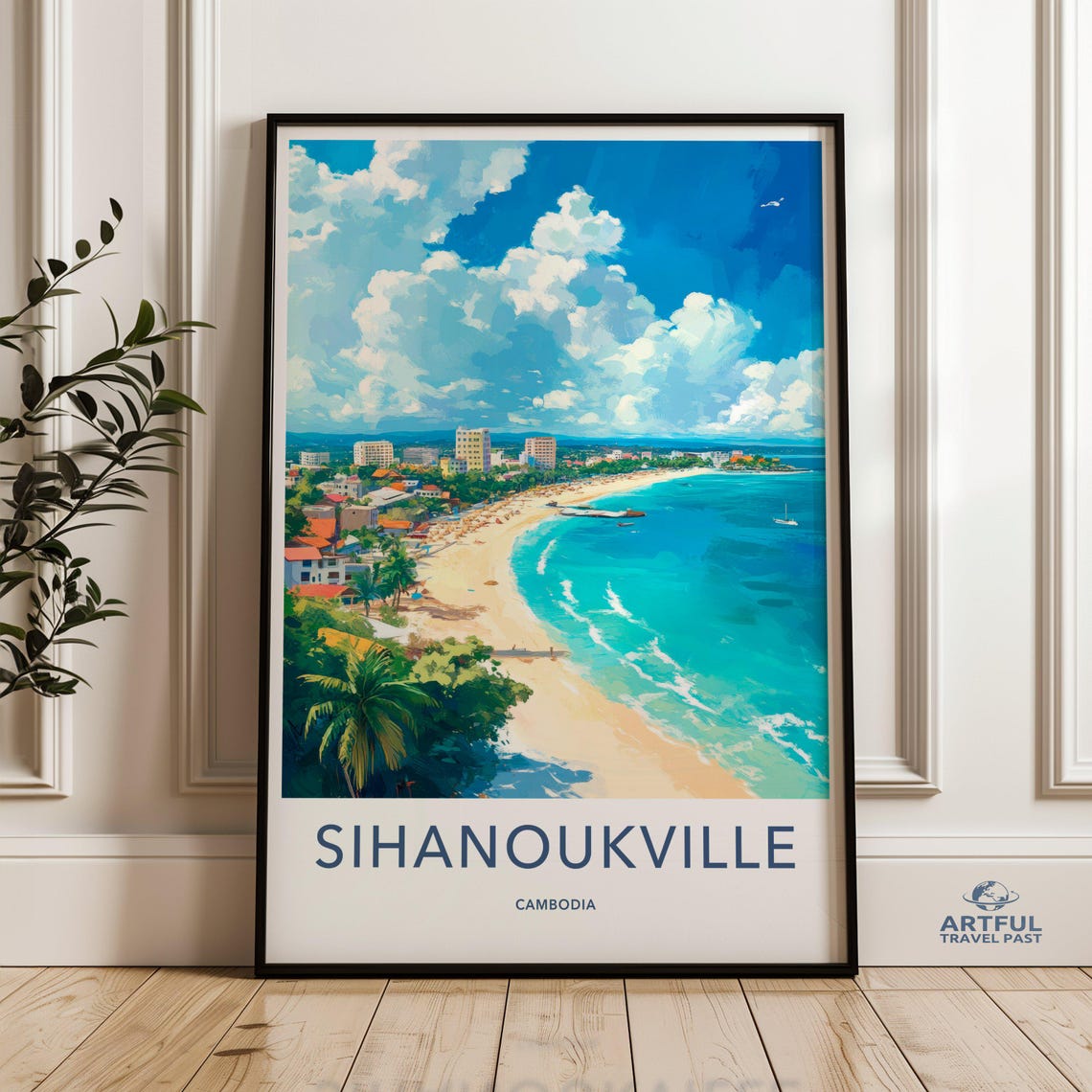 Sihanoukville Cambodia Tropical Beach Coastline Travel Poster