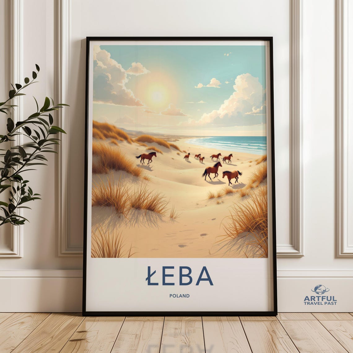 Leba Poland Wild Beach Horses Sand Dunes Coastline Travel Poster