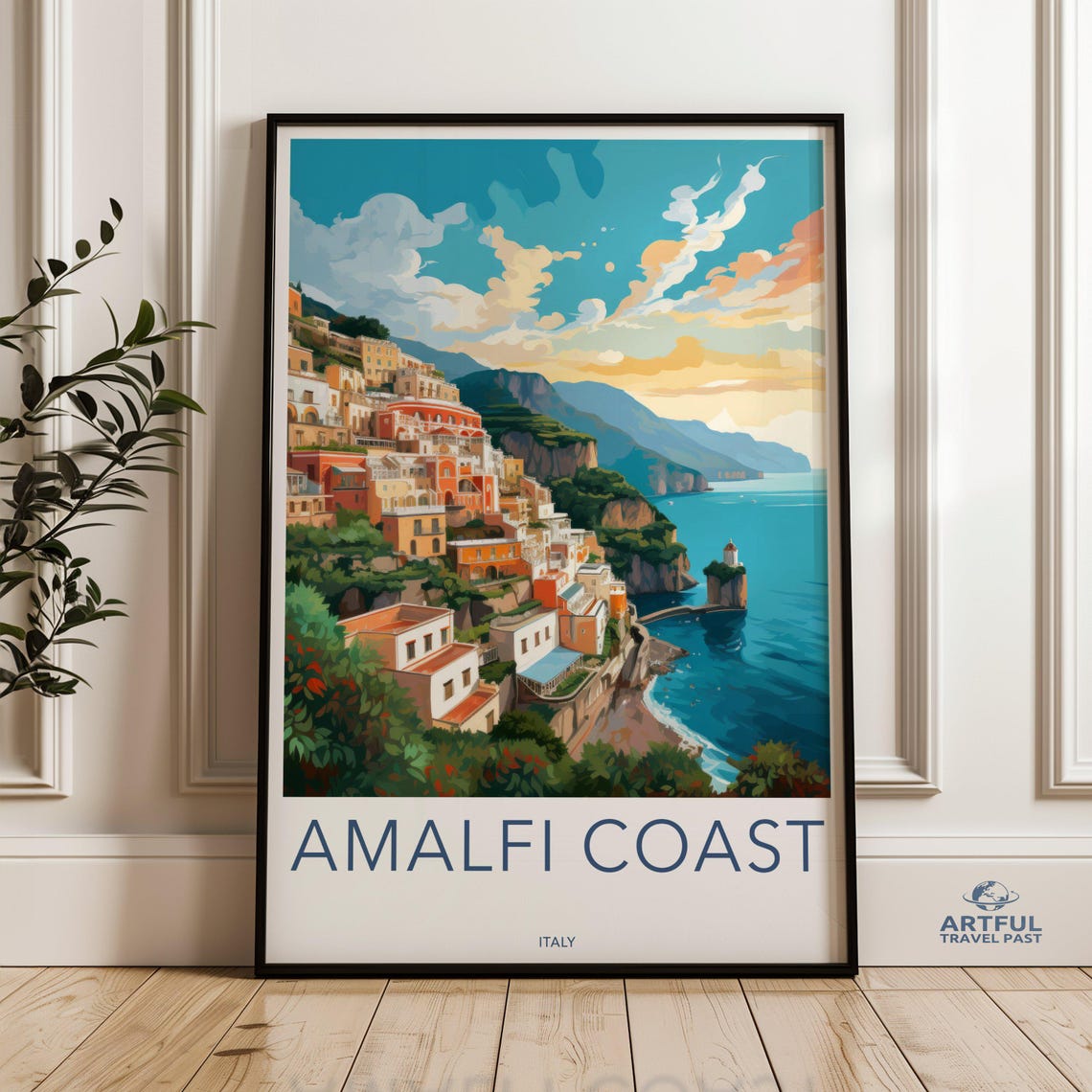 Amalfi Coast Italy Cliffside Village Poster Mediterranean Sea View