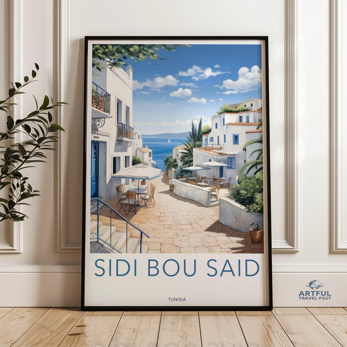 Sidi Bou Said Tunisia Whitewashed Blue Door Coastal Alley Poster