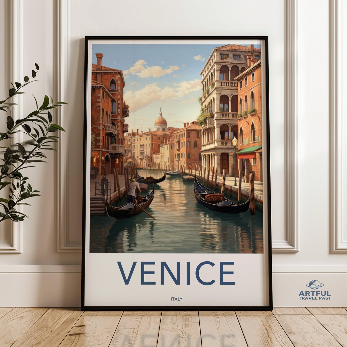 Venice Italy Daytime Canal Gondolas Historic Cityscape Poster