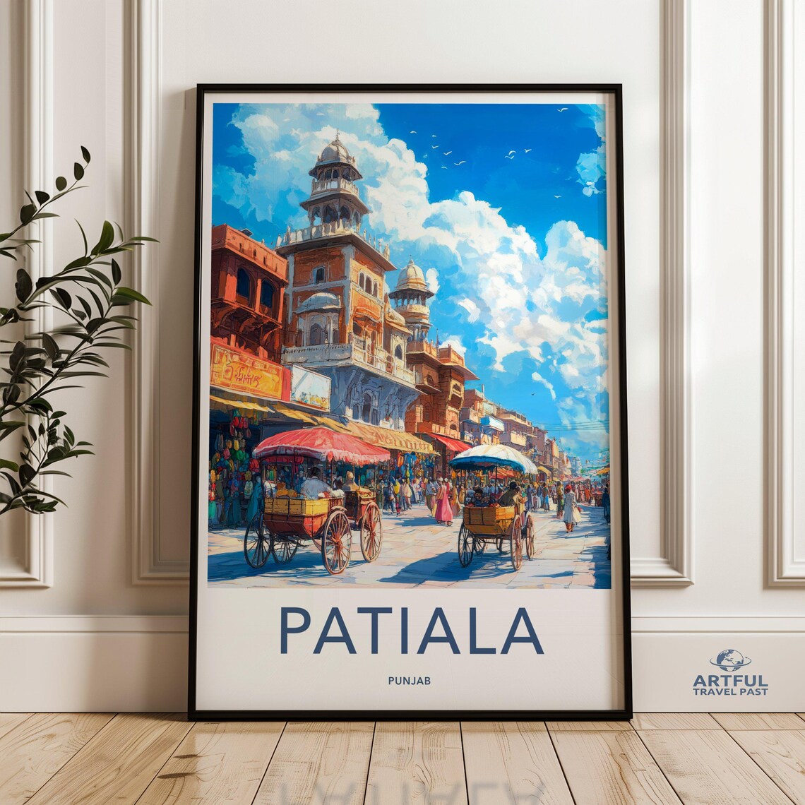 Patiala India Travel Poster, South Asia Market Scene