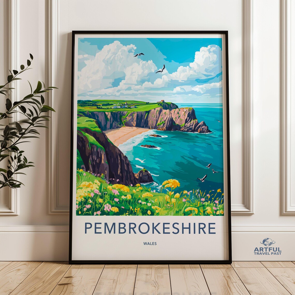 Pembrokeshire Wales Turquoise Water Sandy Cove Travel Poster