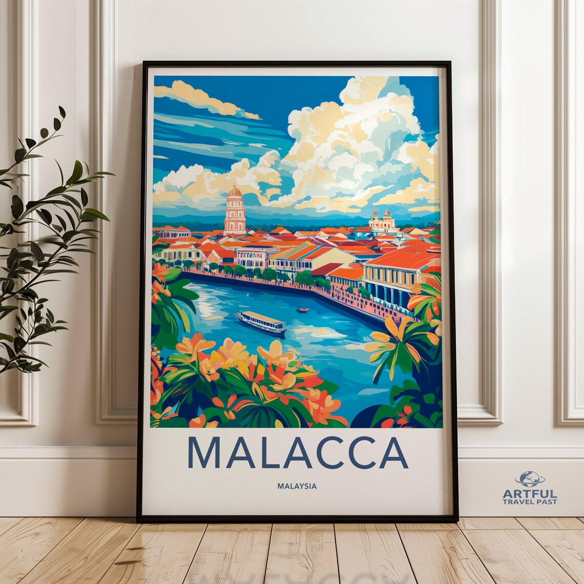 Malacca Malaysia Cityscape Travel Poster, Scenic Landscape