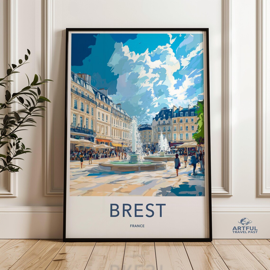 Brest France Fountain Square Sunny Plaza European City Poster