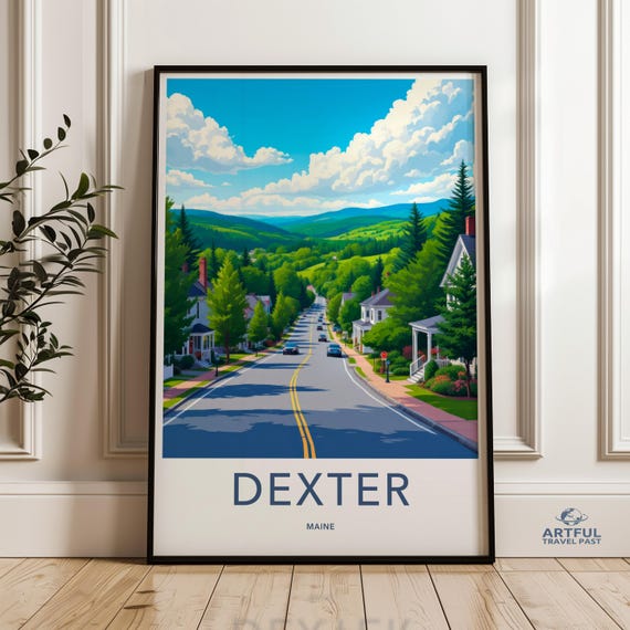 Dexter Maine Poster Print Travel Wall Art Modern Home Decor Cityscape Illustration Coastal Artwork Vacation Souvenir