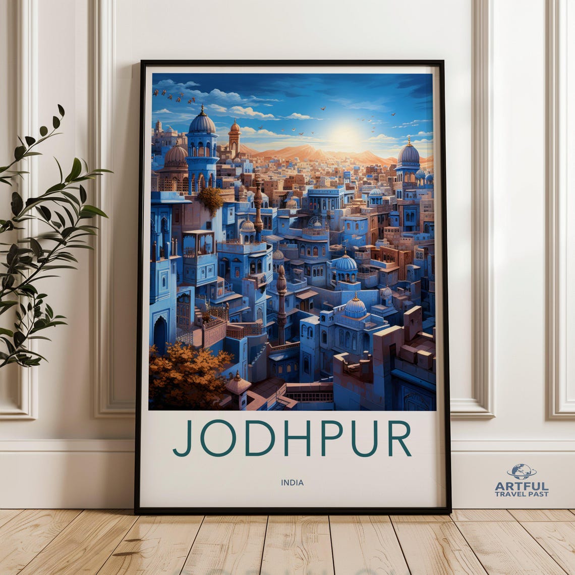 Jodhpur India Blue City Domes Sunrise Panoramic Travel Poster