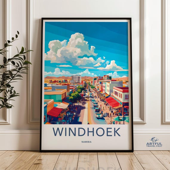 Windhoek Namibia Cityscape Wall Art Vibrant City View Print Modern Home Decor Panoramic Urban Gift For Travelers