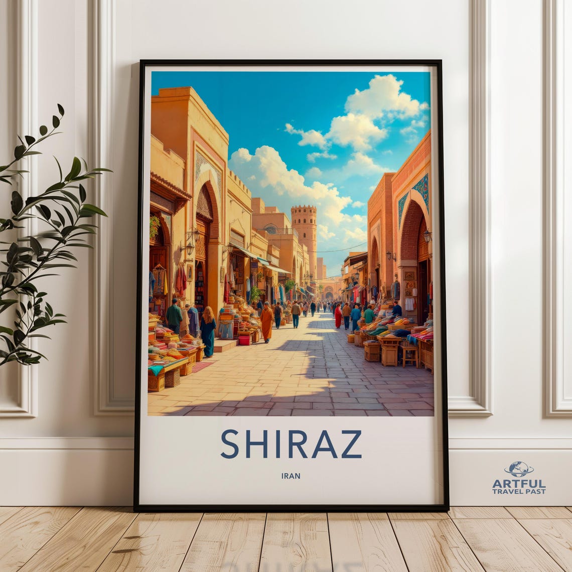 Shiraz Cityscape Art Print Colorful Market Scene Wall Decor Iran Travel Poster Middle Eastern Architecture