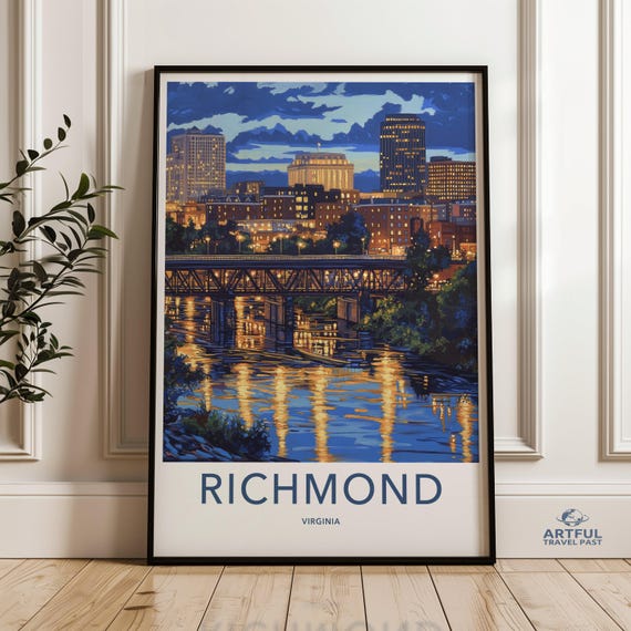 Richmond Virginia Night Cityscape Wall Art Skyline Artwork Urban Landscape Poster Modern City Decor Prints Home Office