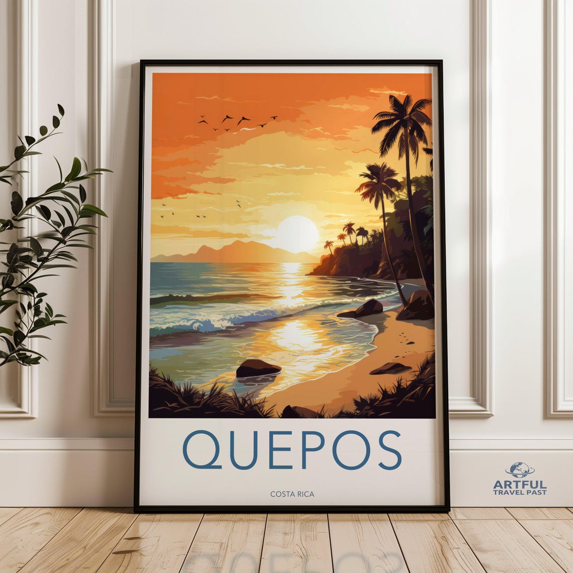 Quepos Costa Rica Sunset Beach Travel Poster Tropical Paradise