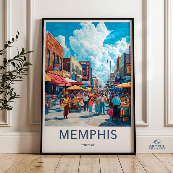 Vibrant Memphis Wall Art Downtown Poster Colorful City Scenes Print Market Street Tennessee Cityscape Decor