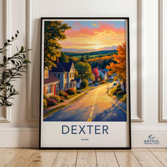 Dexter Maine Street Print Scenic Sunset Wall Art Road Poster Cityscape Photography Dcor Urban Landscape Picture