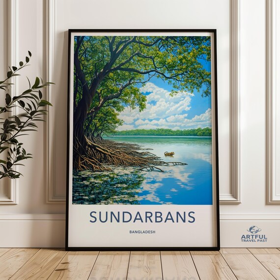 Sundarbans Wall Art Nature Landscape Poster Bengal Tiger Print Scenic Jungle Decor Coastal Mangrove Painting Wildlife Artwork