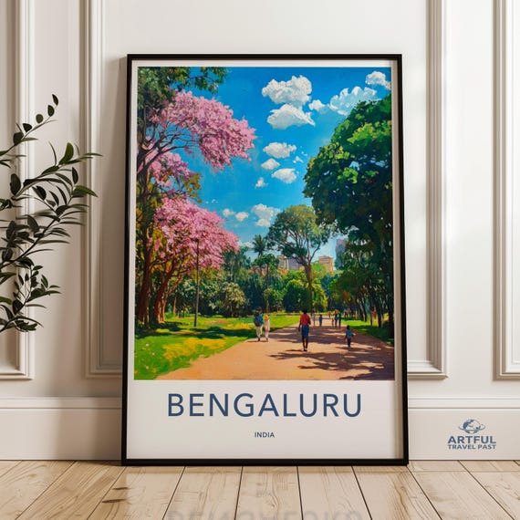 Bengaluru Travel Poster Beautiful Cityscape Artwork Vibrant Wall Art Stunning Park Print India Decor