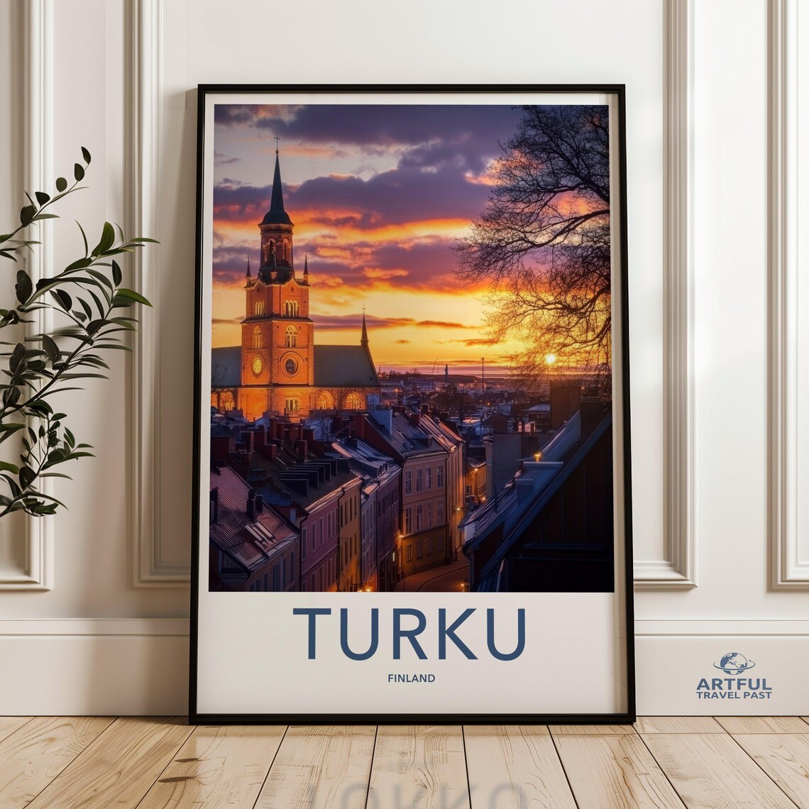 Turku Finland Cathedral Sunset Historic Cityscape Travel Poster