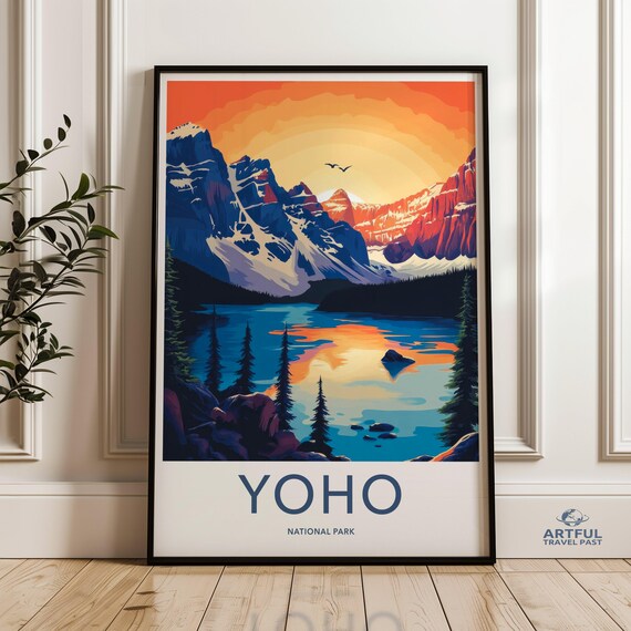 Yoho National Park Sunset Over Mountain Lake Reflection Travel Poster