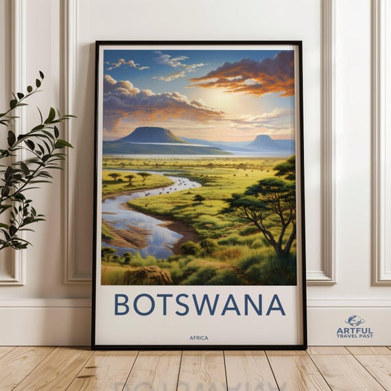 Botswana Landscape Wall Art African Sunset Scenery Safari Wildlife Nature Print Home Decor Travel Photography Poster Gift For