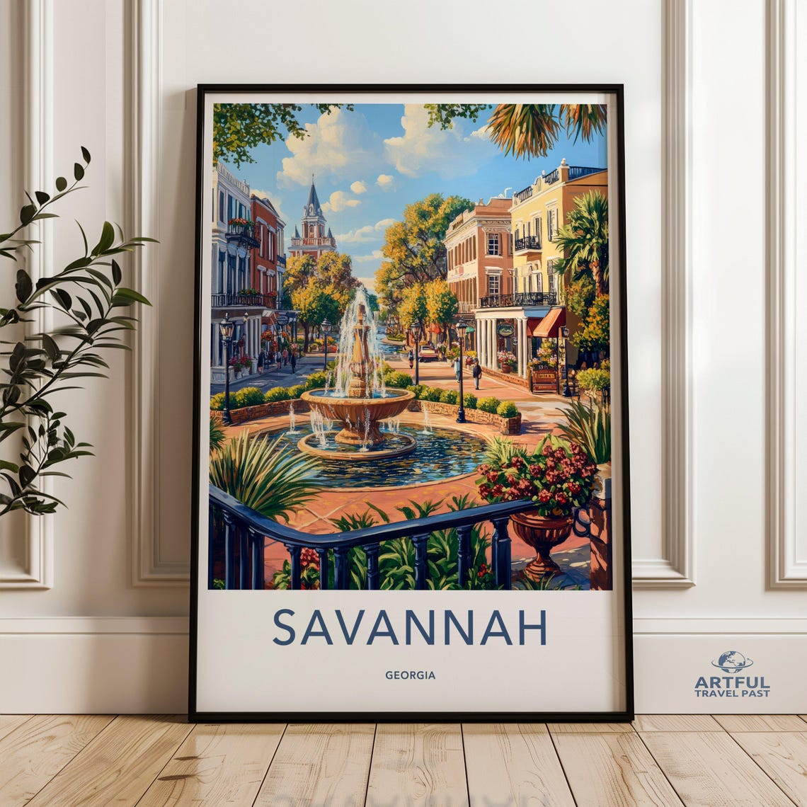Savannah Georgia Wall Art Cityscape Painting Print Fountain Southern Charm Decor Travel Souvenir Usa City Artwork