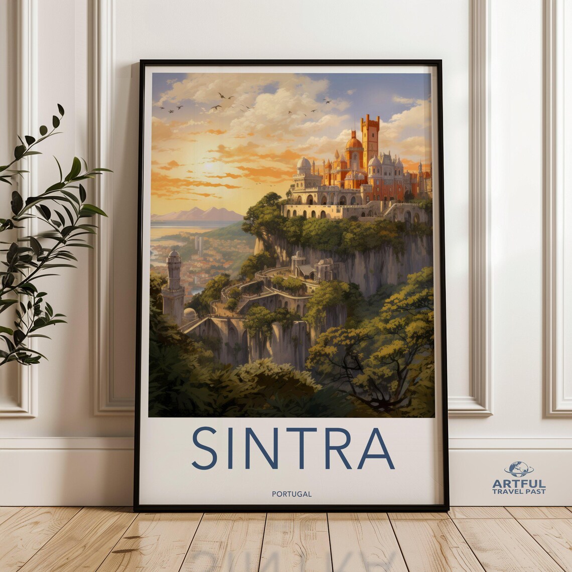 Sintra Portugal Pena Palace Sunset Travel Poster Castle Hill View