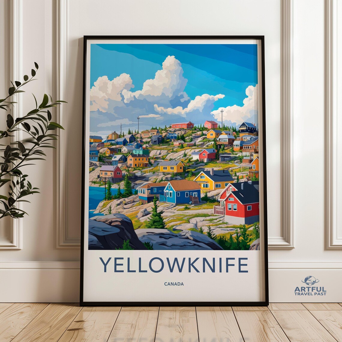 Yellowknife Canada Colorful Hillside Houses Summer Travel Poster