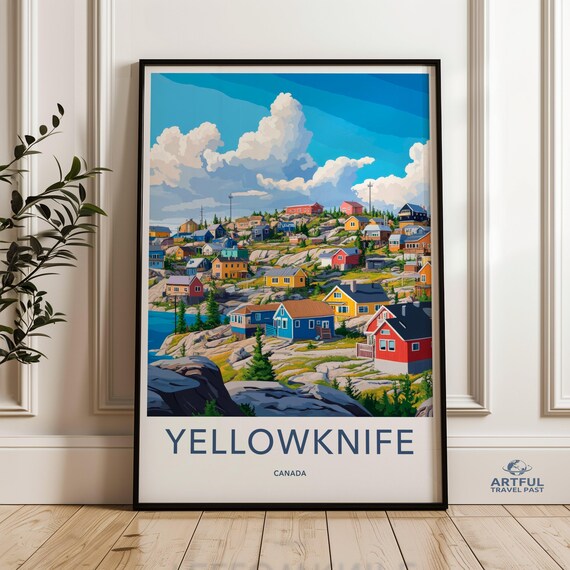 Yellowknife Canada Colorful Hillside Houses Summer Travel Poster