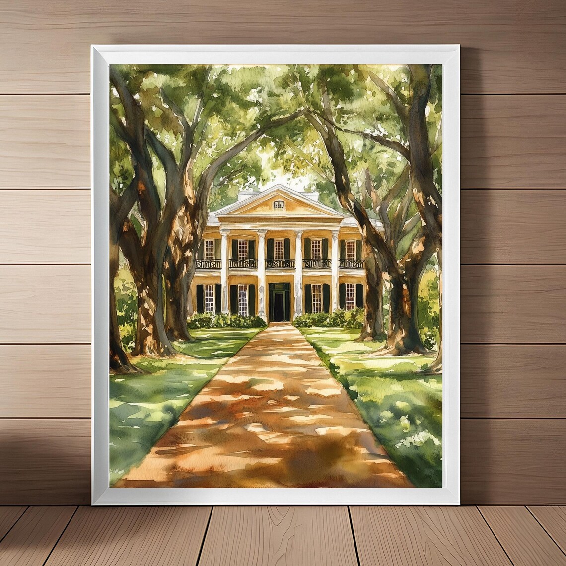Oak Alley Plantation Watercolor Travel Poster, Louisiana