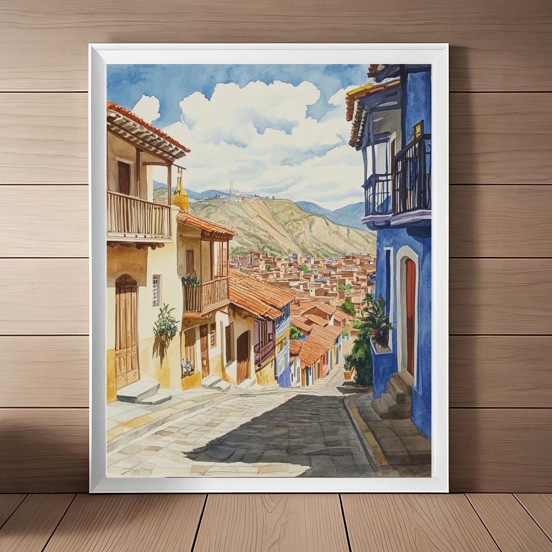 Sucre Streetscape Painting Bolivia Wall Art Watercolor Art Print Cityscape Art Latin America Travel Poster Travel Gift