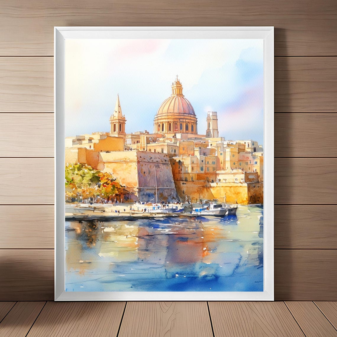 Malta Cityscape Painting European Island Art Malta Travel Poster Mediterranean Seascape Watercolor Print Europe Poster Travel Gift