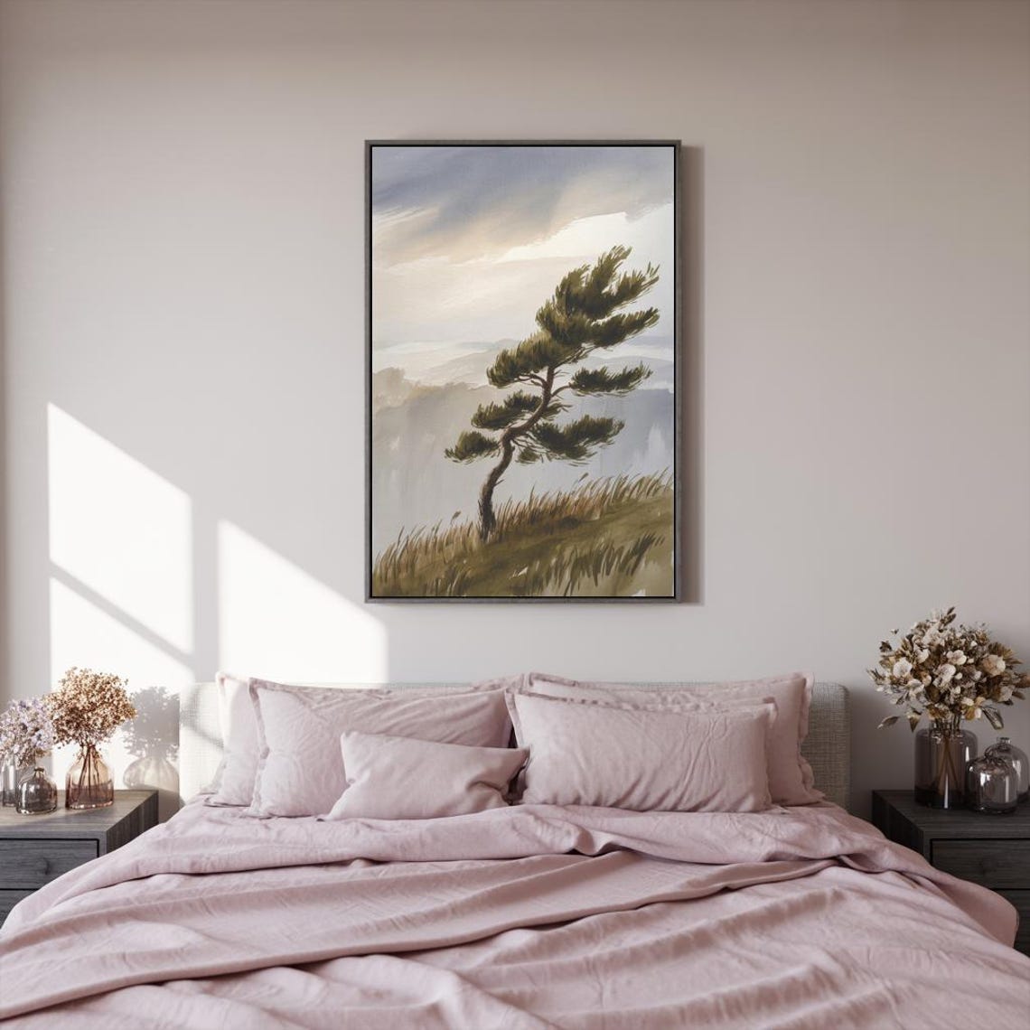 Windswept Tree On A Hill Minimalist Landscape Print - Image 2