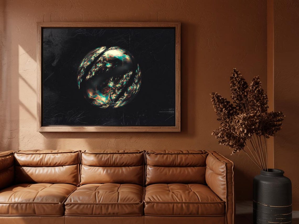 Dark Space Planet Sphere Nebula Swirl Cosmic Abstract Art Print