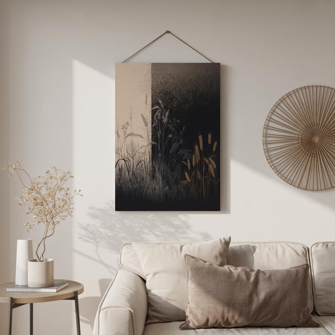 Split Tone Wheat Field Day Night Contrast Golden Grain Art Print
