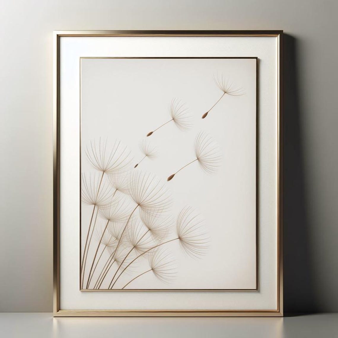Dandelion Seeds In Flight Minimalist White Nature Art Poster