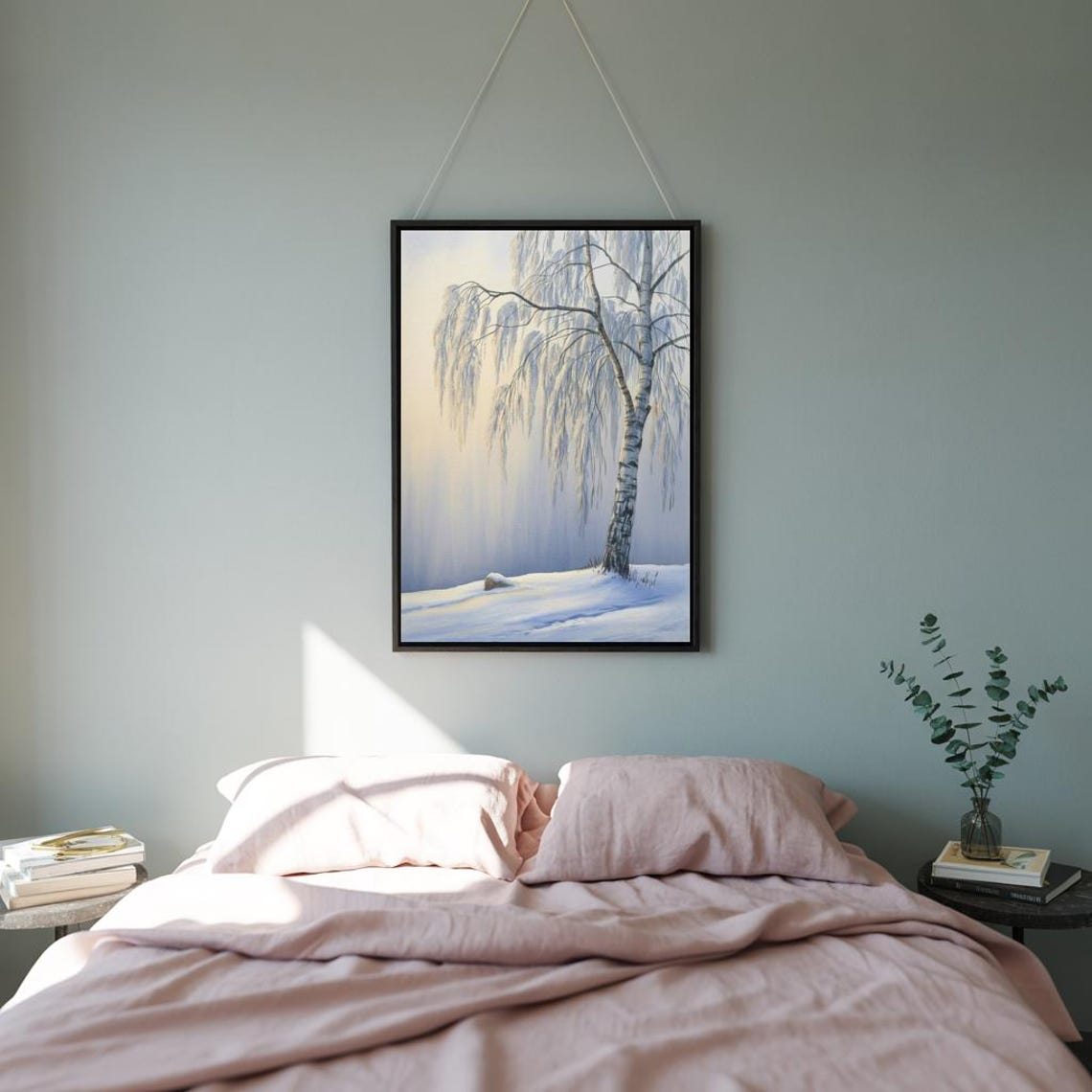 Frost Covered Birch Tree Winter Watercolor Snowy Landscape Poster - Image 3