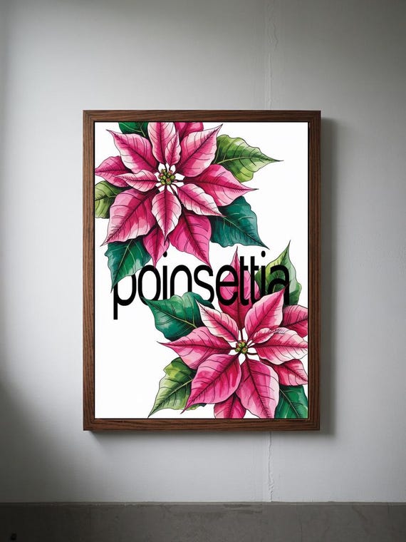 Poinsettia Flower Art Print Bold Botanical Holiday Wall Decor